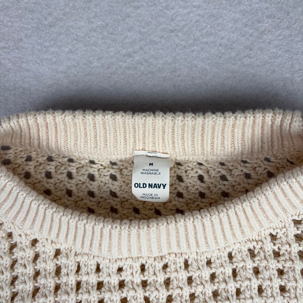 Old Navy Open-Stitch Crewneck Sweater Women's M Sea Salt Cream Normcore Oatmeal - Picture 4 of 10